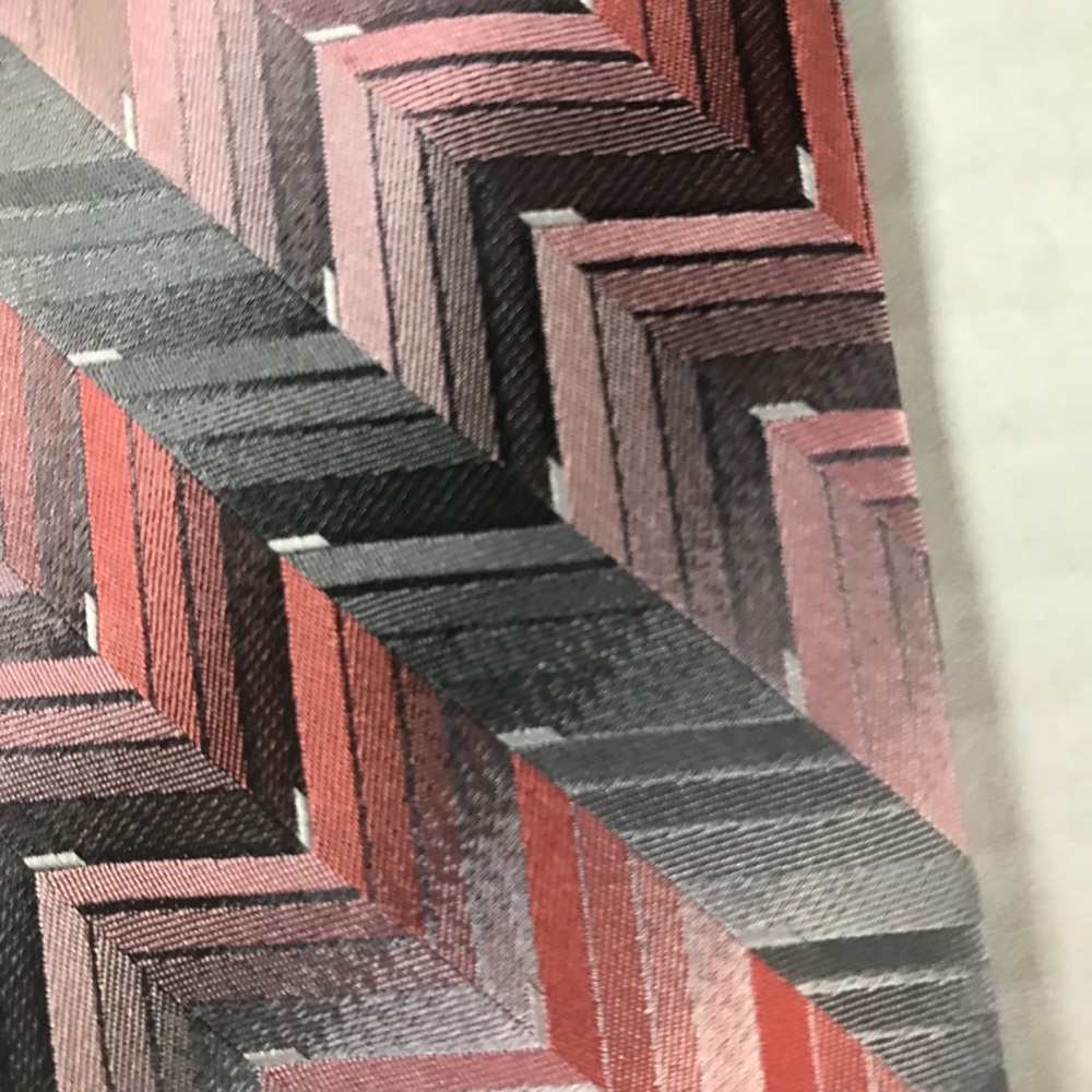 Tie Gray & Melon Geometric Pattern Polyester & Si… - image 4